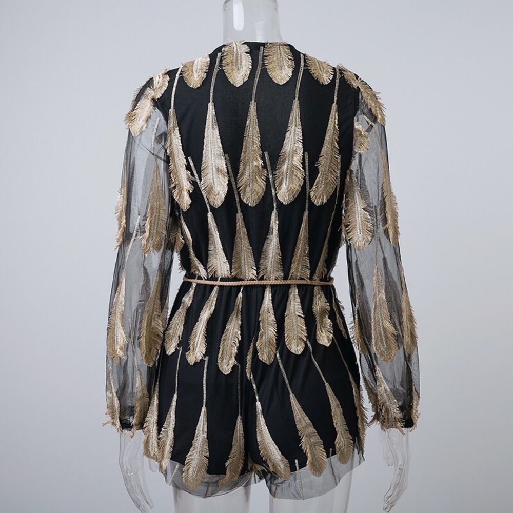 NEW! Black and Gold Sheer Romper - Picture 4 of 8